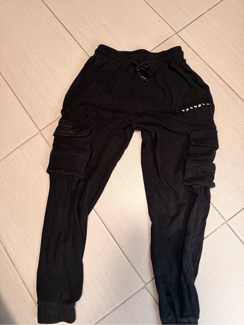 Youngla Black Cargo Jogger Pants -